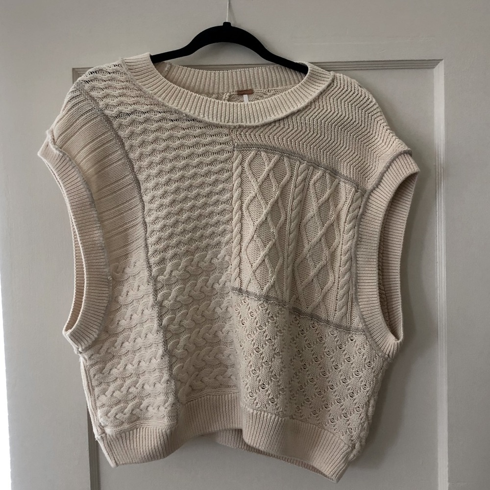 Free People cream oversized knit sweater vest